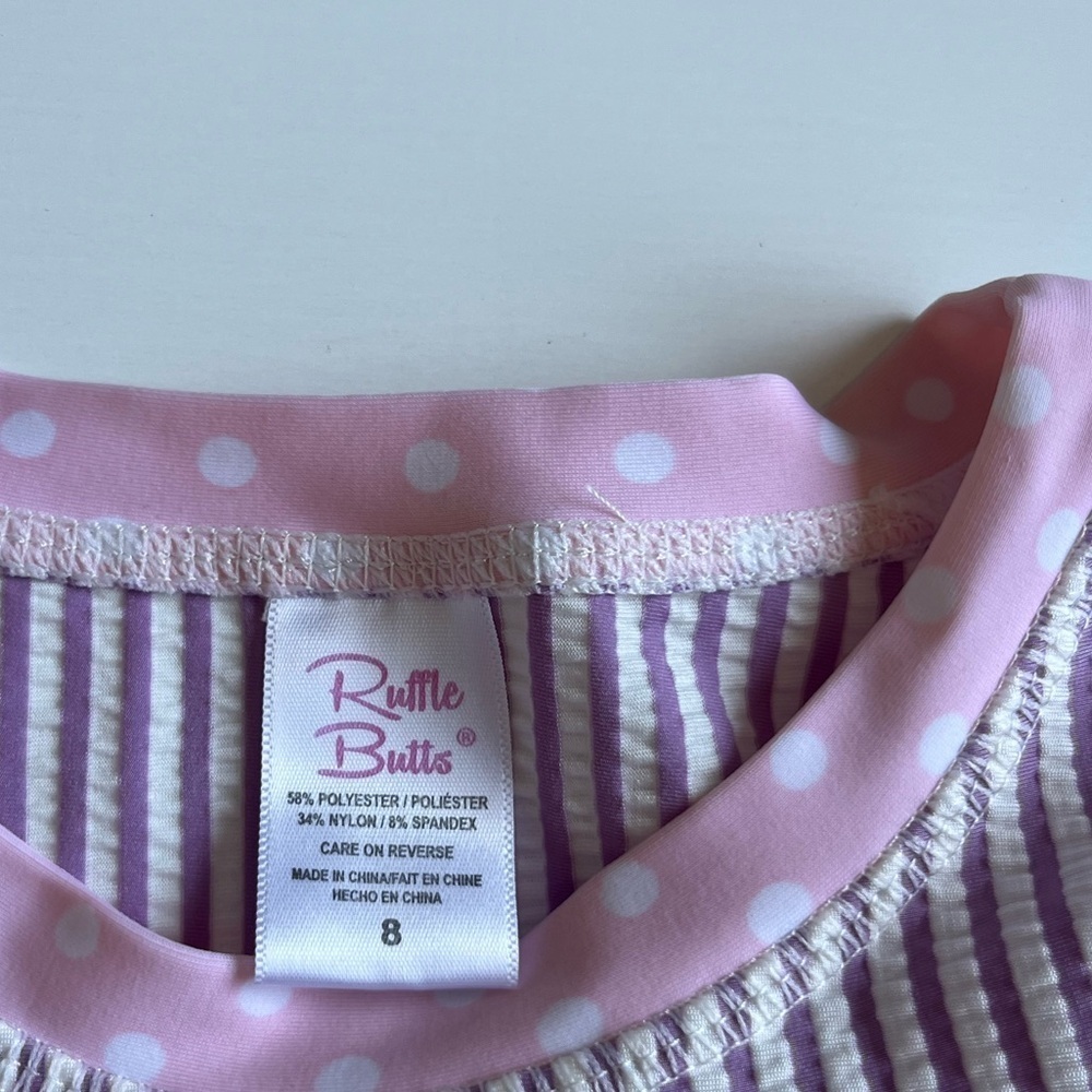 Ruffle Butts Pink and White Rashguard Swim Set - Picture 4 of 9